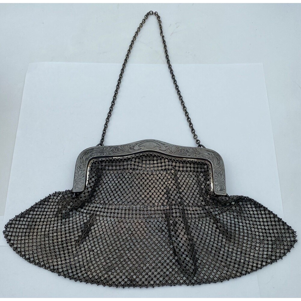 Antique Victorian Art Nouveau, German Silver, Mesh Chainmail Purse Needs Repair